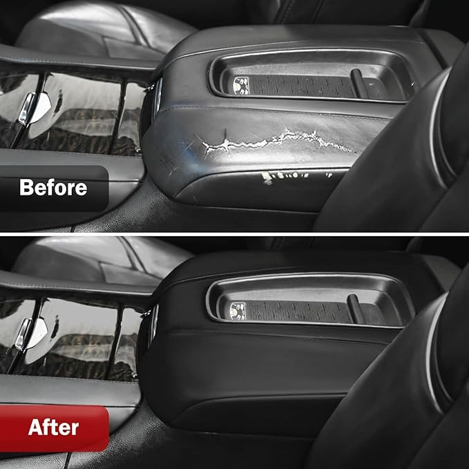 KBH Car Center Console Armrest Cover Replacement for Cadillac Escalade 2015 2016 2017 2018 2019 2020, Vinyl Leather Upholstery, Anti-Scratch, Black (Leather Part Only)