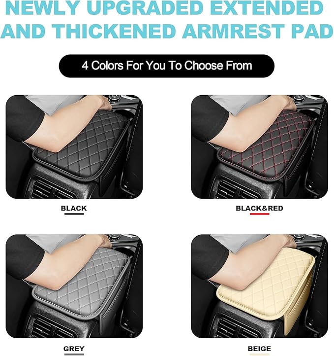 Center Console Cover Fit for Kia Sportage 2005-2025 with 2 Storage Bags Waterproof Leather Quilted Pattern Car Armrest Cover Cushion Anti - Slip(Black)