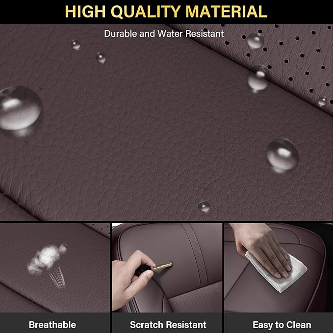 Coverado Silverado Seat Covers Full Set, Faux Leather Car Seat Covers Fit for Chevy Silverado GMC Sierra 2007-2013 & 2019-2026 1500, 2020-2026 2500HD 3500HD Crew Double Extended Cab(Brown)