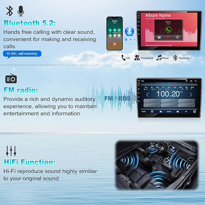 4G+64G Car Radio Stereo for Toyota RAV4 2007-2012, Wireless Carplay&Android Auto with Android 13 Support Bluetooth/Voice Control/GPS/WiFi/Back-up Camera/SWC/FM, 10 Inch IPS Touch Screen
