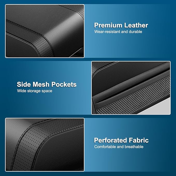 Car Center Console Cover, Upgraded Memory Cotton Auto Armrest Cushion with 2 Storage Bags, Waterproof Middle Console Cover Arm Rest Box Pad Car Interior Accessories for Most Vehicles