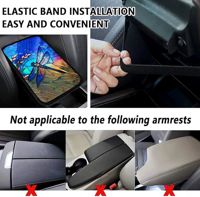 Dragonfly Vehicle Center Console Armrest Cover Pad,Dragonfly Car Accessories Soft Middle Console Cushion Pad,Auto Arm Rest Mat Decor Dragonflys Gifts for Women Men Dad for Most Vehicle SUV Truck