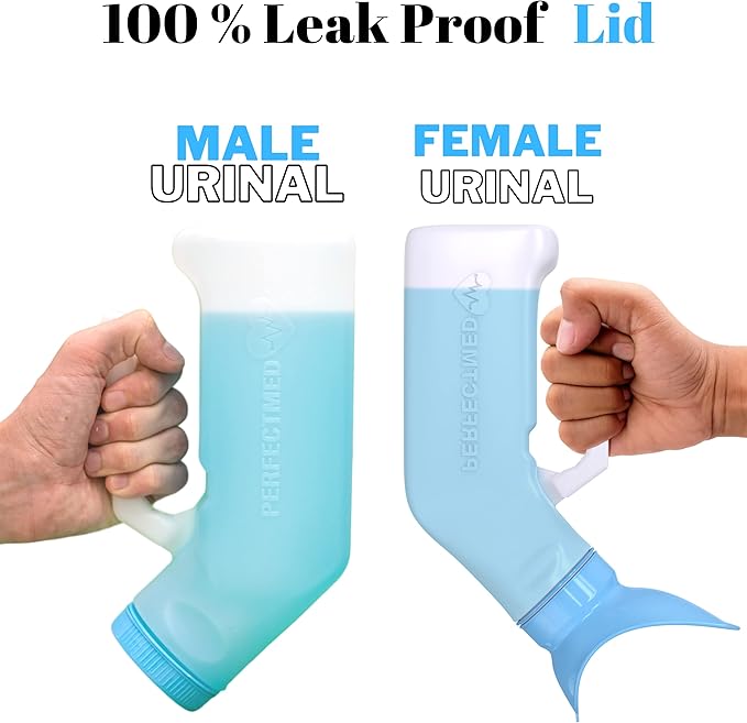 Female Urinal Spill Proof 32 oz (2 Pack)- Urinal for Women & Men - Pee Funnel - Unisex Bed Pan - Portable Urinals for Women - Sturdy Female Urination Device for Car Travel, Road Trip Essentials
