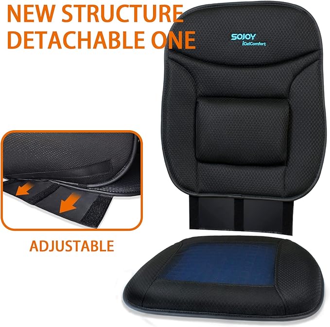 Sojoy Truck Seat Cushion with Firm Lumbar Support,Gel Seat Pad with Upper Lower Back Support Pillow for Office,Car,Truck, Pain Relief Coccyx Seat Cushion