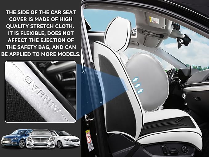 Car Seat Covers, Premium Leather Car Seat Covers, Waterproof and Breathable Seat Covers, Universal Car Seat Protector Fit for Cars, Trucks, SUVs, Pick-ups (Black & White, 2 PCS Front Seat)