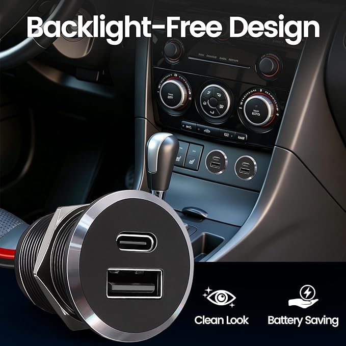 12V USB Outlet All-Aluminum QC 3.0 USB-A & USB-C PD3.0 Dual Fast Car Charger Socket, Recessed Mount Car USB Port for Car Truck Boat RV Camper Van Trailer (Small Version*2)