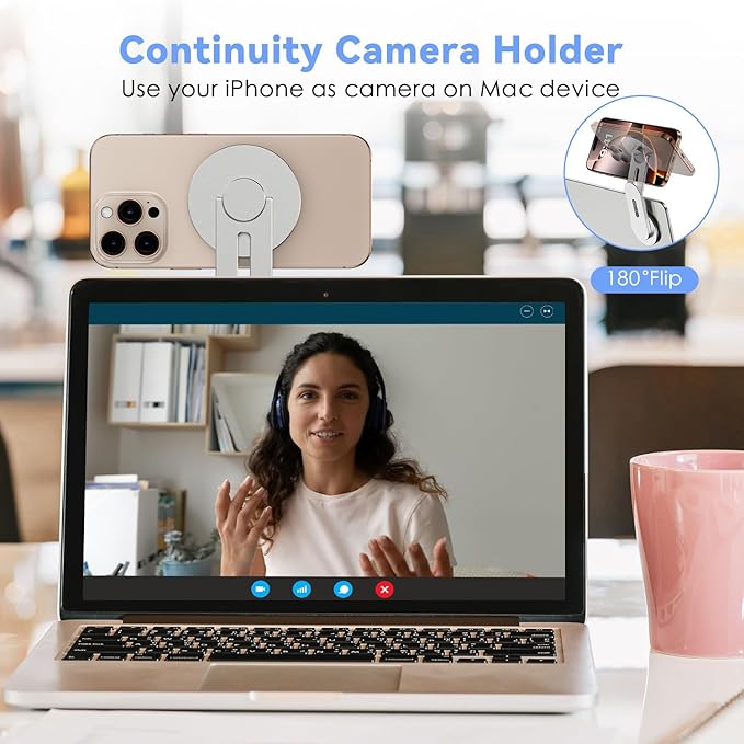 CloudValley Magnetic Laptop Phone Holder, 360° Rotating Mount Compatible with iPhone MagSafe and All Phones, MacBook, PC Monitor, Screen Stand for Tesla, Portable Accessory, Silver
