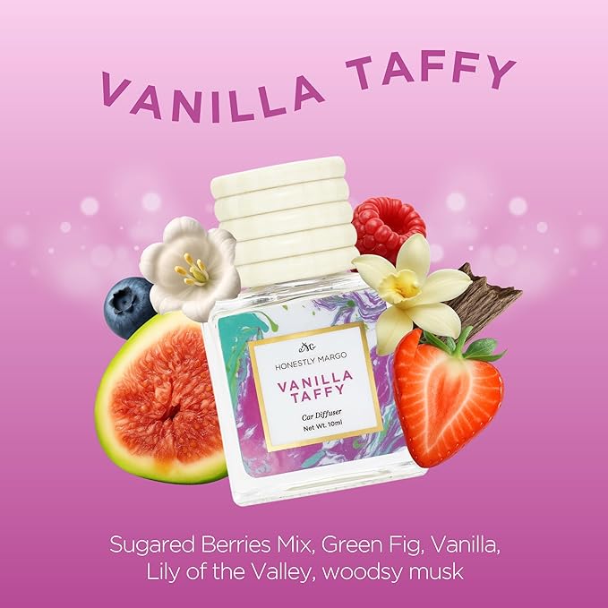 Honestly Margo Vanilla Taffy Car Diffuser Air Freshener (0.34 Fl Oz, Pack of 1) – Stylish Scent Diffuser with Perfume – Must-Have Essentials for Women, Car Fresheners Long Lasting for a Fresh Drive