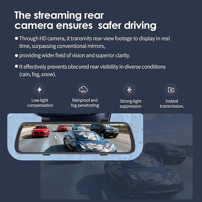 BY-J 10'' Rearview Mirror Camera with CarPlay&Andorid Auto,2K Mirror Dash Cam Front and Rear Backup Camera with Reverse Assist/Loop Record/G Sensor/Voice Control&Split Touch Screen