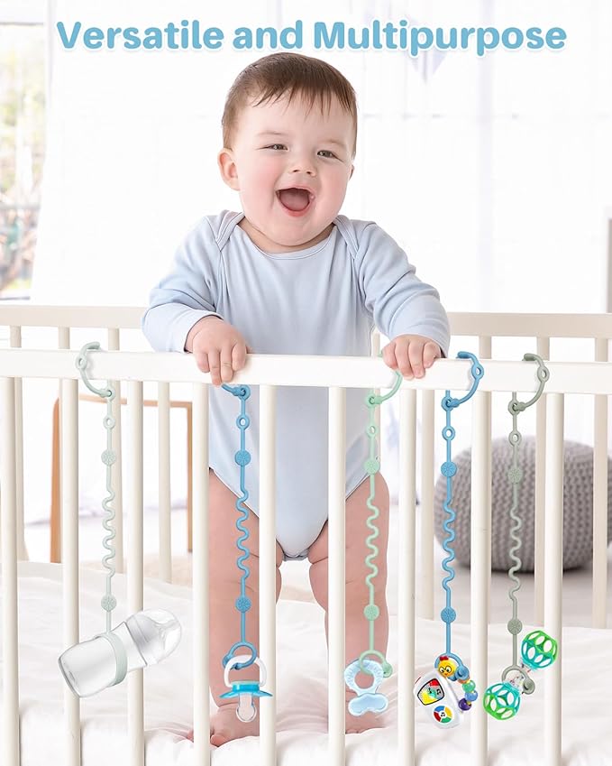 LittleHugs Toy Straps for Stroller, Silicone Baby Tether Pacifier Clip, No Throw Travel Leash for High Chair, Car Seat (Boy-3 Pack)