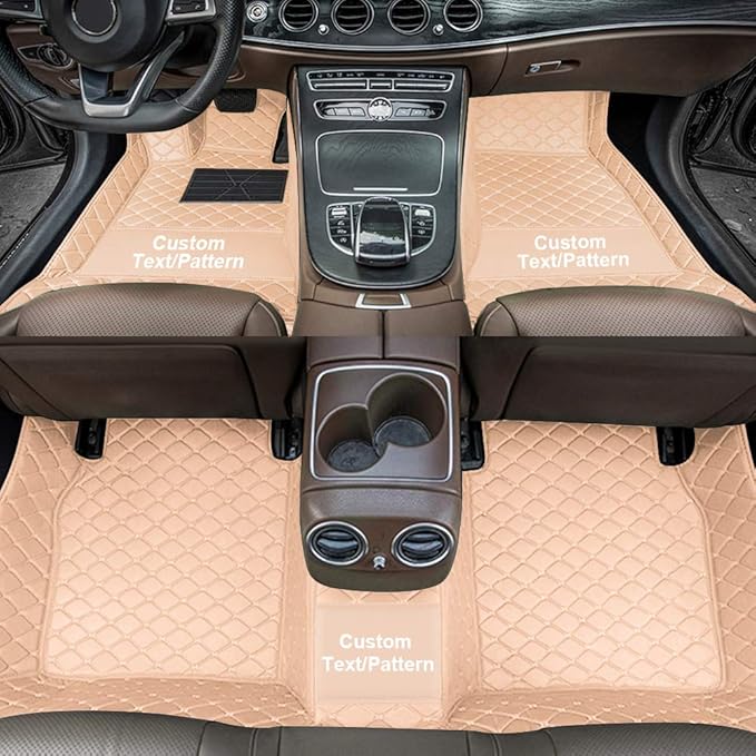 Custom Car Floor Mats Custom Logo/Pattern for SUV Van Truck Sedan Coupe Car Mats Full Surrouded Floor Mat All Weather Waterproof and Anti-Slip Protection Car Floor Liners(Beige)