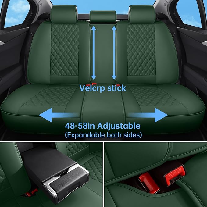 Car Seat Covers Full Set Purple, Luxury Faux Leather Waterproof Non-Slip Women Seat Protector Universal Fit for Most Cars SUVs Trucks Pick-ups,Car Interior Accessories (Green-Full Set)
