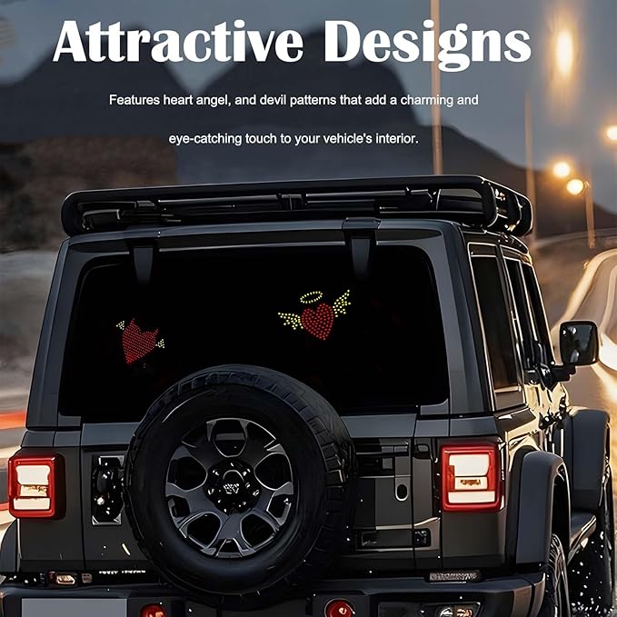 Car LED Heart Ambient Light Angel Devil Patterns,Rear & Side Window Decor,12 Lighting Modes USB Powered,Romantic Gift for Car Owners (Red Yellow Angel)