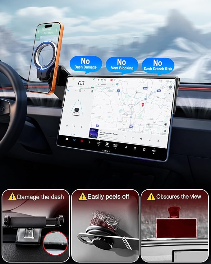 pop-tech Magnetic Car Mount for Tesla Model 3 Highland 2024 2025 & Model Y Juniper 2025 (Standard) 15.4-Inch Screen: for MagSafe Strong Magnets Cell Phone Holder for iPhone