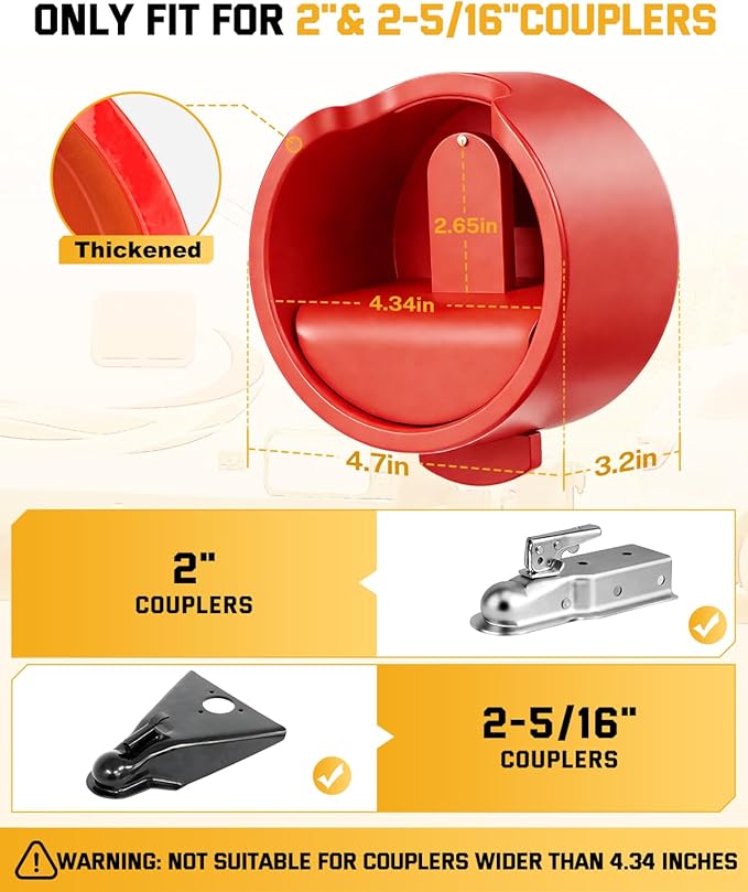 Trailer Hitch Locks, Heavy Duty Trailer Coupler Lock Fits 2-5/16"&2" Couplers, Anti-Theft Structural Steel Tongue Lock Essentials Accessories for RV, Trailer, Boat, Cargo, Camper, Utility–RED