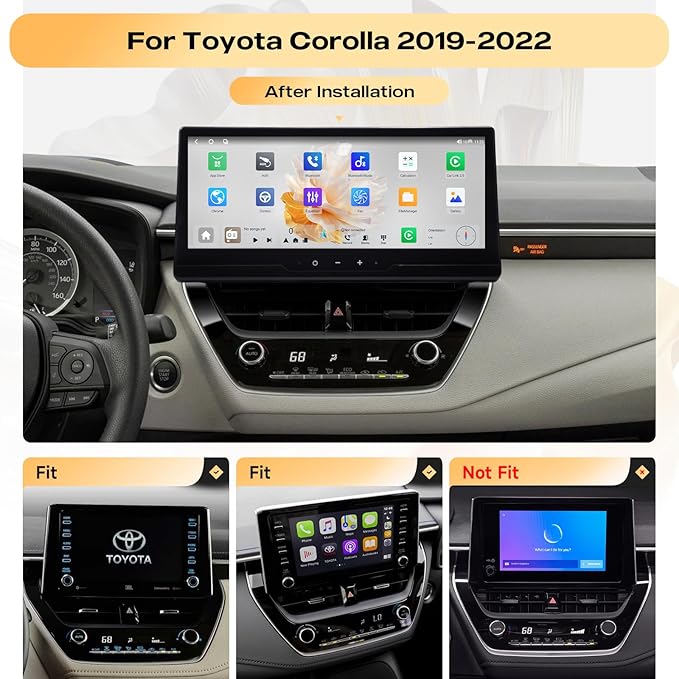 8+256GB Car Radio for Toyota Corolla 2019-2022, 12.3" 1920×720P QLED Touchscreen, Android 13, Wireless CarPlay/Android Auto, 8-Core, Bluetooth 5.0, 5G WiFi/4G LTE