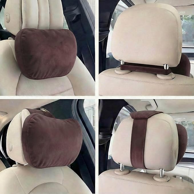 2PCS Car Pillow for Car Neck Pillow for Driving Seat Neck Support Soft Cushion Back Support Head-Rests for Vehicle Sleeping with Elastic Adjustment Strap (Coffee, Head)