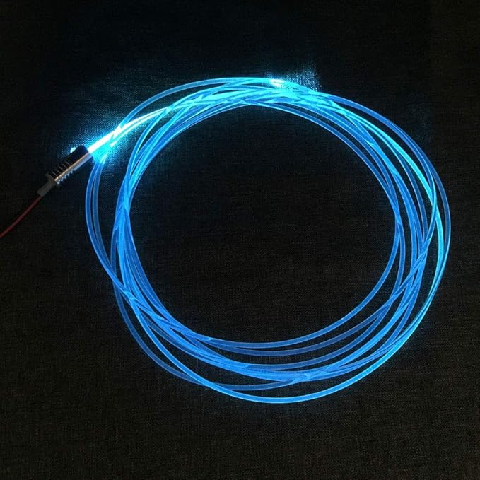 3mm 5meters/16ft PMMA Optic Fiber Cable Side Glow with 12V 1.5W LED Aluminum Illuminator Light Source for Home Car DIY (Cool Blue)