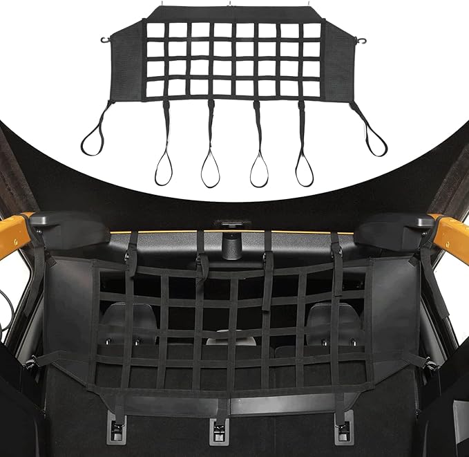 Linskip Cargo Pet Barrier Mesh Compatible with 2021 2022 2023 2024 Ford Bronco Accessories, Pet Mesh Divider Backseat for Bronco 4 Door Trunk Interior Accessories, Black