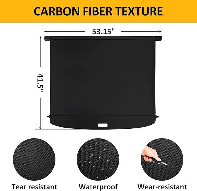 Falafa Cargo Cover for 2011-2025 Dodge Durango with Carbon Fiber Texture Ends, Trunk Cargo Cover Retractable Trunk Shade Shield Rear Security Cover for Dodge Durango Accessories