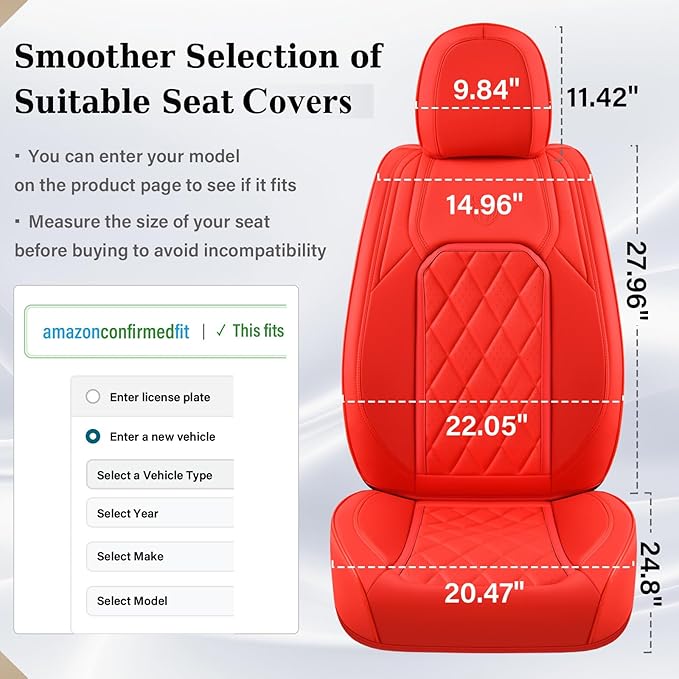 Coverado Car Seat Covers Full Set, 5 Seat Universal Seat Cover for Cars, Luxury Faux Leather Waterproof Seat Cover, Front and Back Car Seat Protector, Auto Seat Covers Fit for Most Vehicles, Red