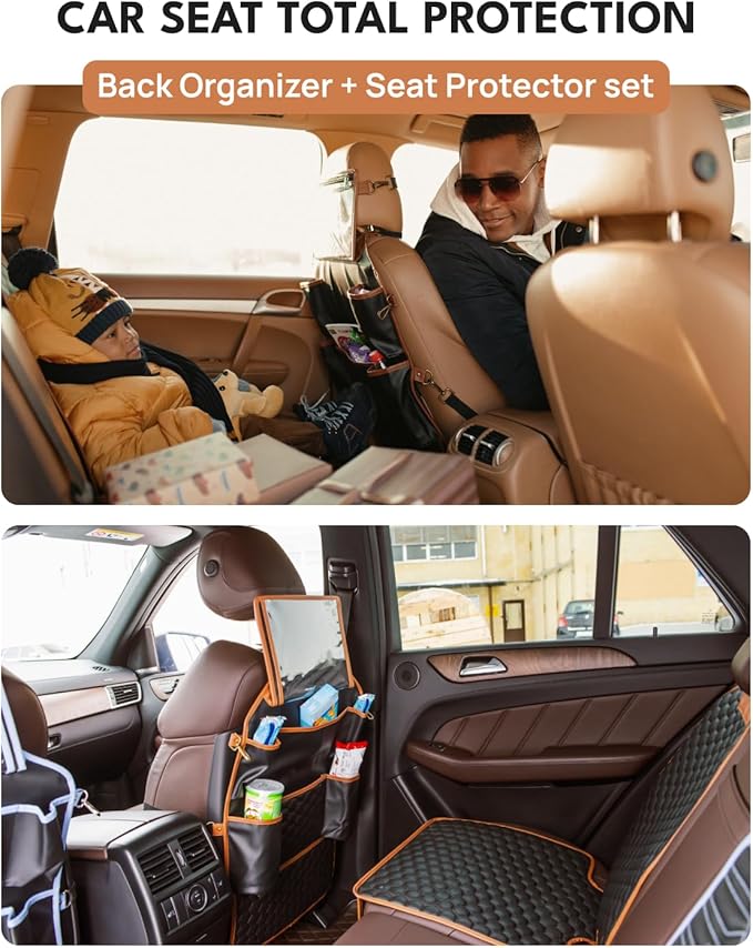 Owleys Set Seat Back Organizer & Car Seat Protector Hexy Waterproof & Non-Slip Protector for Child Car Cushion for Leather and Fabric Seats (Hexy Set 1)