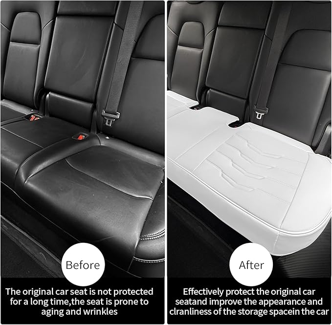 Car Seat Cover Luxury Nappa Leather Rear Seat Cover for Tesla Model Y Back Car Seat Bottom Protector, Heavy Duty Seat Cushion Without Backrest (White STG)