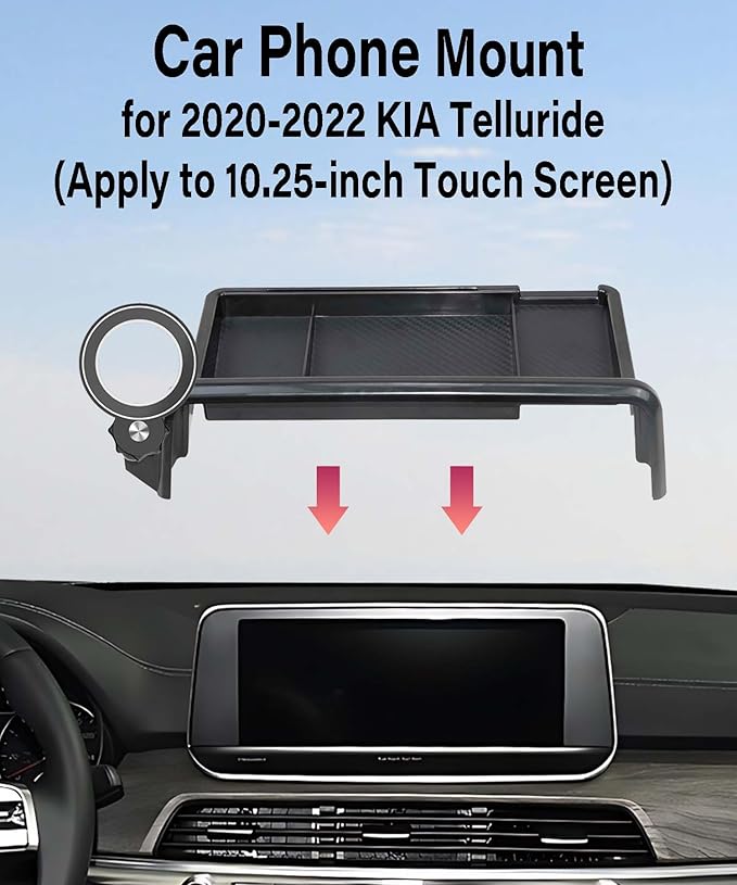 Car Phone Holder for KIA Telluride 2020 2021 2022 Accessories Apply to 10.25 Inch Screen Fixed Clip Magnetic Cell Phone Mount Hands-Free 360 Degree Rotation with Dashboard Storage Tray