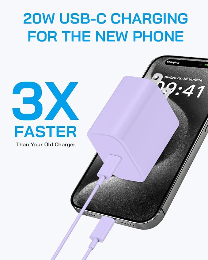 3 Pack AISNI Fast Charger Block Compatible with iPhone 17 16 15 Charger Fast Charging USB C Charger Long Type C Chargers Cord 6 FT for iP17 Air/17 Pro Max/16/15 Pro Max Series and Type C Device-Purple
