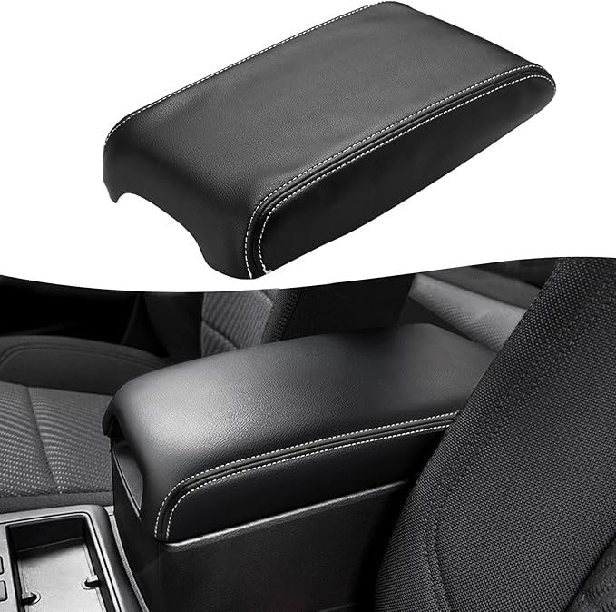 KBH Center Console Armrest Cover Upholstery for Toyota Camry 2012-2017, Vinyl Leather, Middle Console Replacment Covering, Black-Gray Stitch (Leather Part Only)