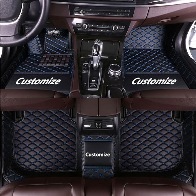 Custom Making Car Floor Mats for 90% Car Model Luxury Leather All Weather Waterproof Anti-Skid Full Coverage Liners (Black Blue)