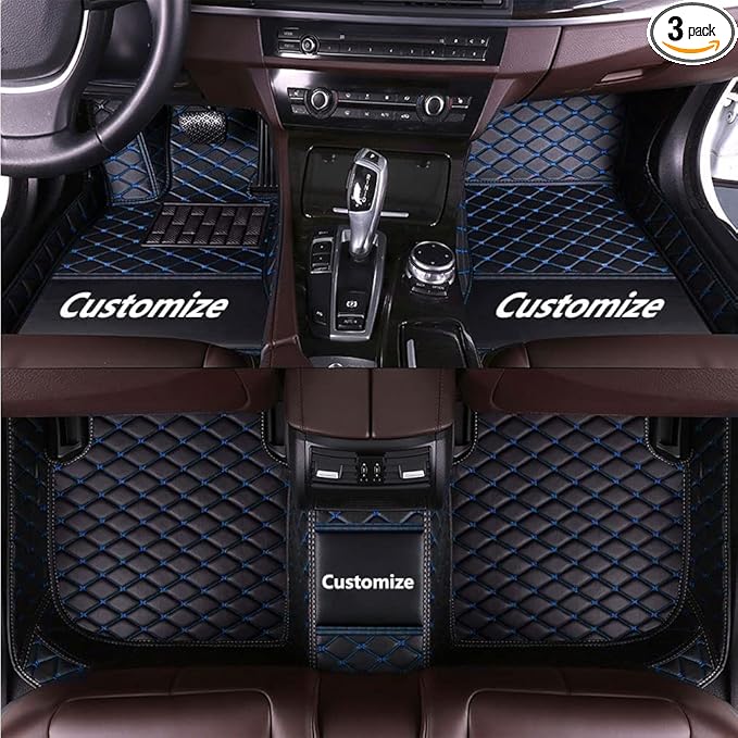 Custom Fit Car Floor Mats - Full Coverage Automotive Leather Floor Liners for Most Vehicles by MingyunSM (Black Blue)