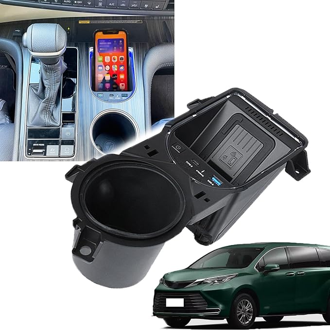 Wireless Car Charger with 15w Wireless Fast Charging for Toyota Sienna (2021 2022 2023) Center Console Charging Pad Mat Interior Accessories