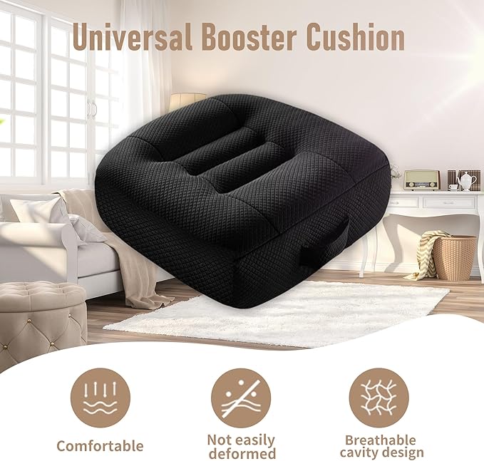 Car Booster Seat Cushion Height Adjustable Memory Foam Mesh Breathable 4.7" Thick Wedge Cushion for Driving Office Chair Lift Seat Pad for Short Adults Posture Support-Black