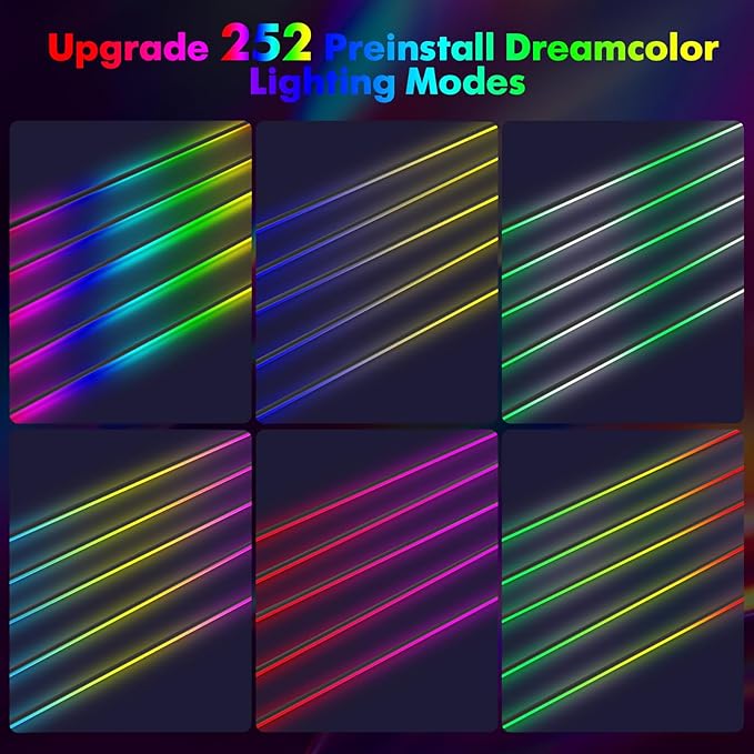 Upgraded Dreamcolor Acrylic Car Interior Lights RGB LED Strip Lights APP Control Zoned Control System 252 Color Modes DIY Fiber Optic Ambient Lighting Kits 2 in 1 Music Car Neon Lights