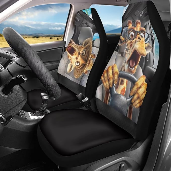 Funny Giraffe Driver Front Seat Covers for Cars All Weather Front Bucket Seat Cover Front Bucket Seat Cover for Cars Sedans Truck SUV Vans