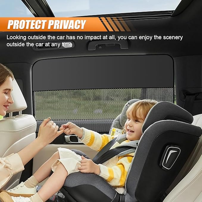 Car Rear Side Window Sunshade, Magnetic Automotive Windshield Privacy Curtain with Half Shade, Mesh Sun Protection Cover Blocks Heat, Glare, UV Rays for Driver Passenger (Rear)