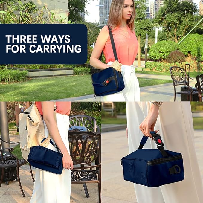 Portable Oven, 110V Portable Food Warmer Personal Portable Oven Mini Electric Heated Lunch Box for Reheating & Raw Food Cooking in Office, Travel, Potlucks and Home Kitchen (Navy Blue)