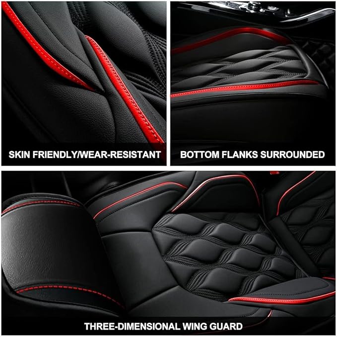 AOMSAZTO Car Seat Covers Full Set Fit for Nissan Titan 2009-2025 2026 Waterproof Faux Leather Car Seat Cushions Automotive 5 Seat Covers Set（Black&Red）