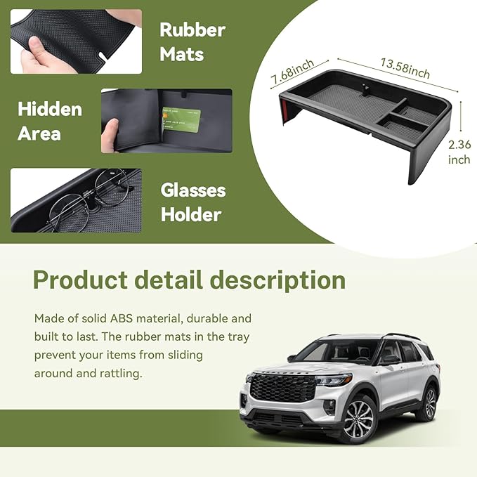 HGWEI Dash Storage Tray Compatible with 2025 2026 Ford Explorer (Active/T-Line/ST/Platinum/Tremor) Interior Accessories Behind 13.2" Screen Center Console Dashboard Organizer Insert Mount Holder