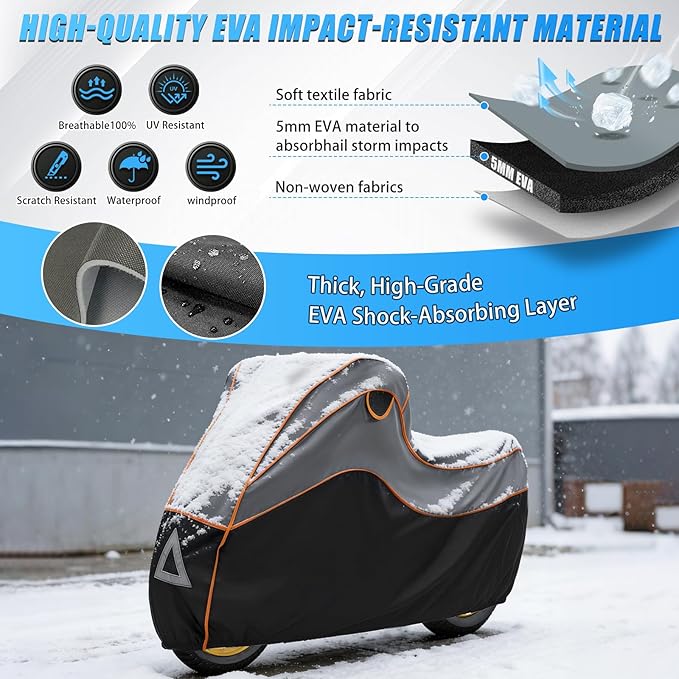 Thicken Hail Motorcycle Cover, Outdoor Waterproof Hail Motor Bike Cover for BMW R1200/1250 GS/Harley‑Davidson Street Glide/Honda Gold Wing/Yamaha tenere 700, with 5mm Thick EVA Cushion