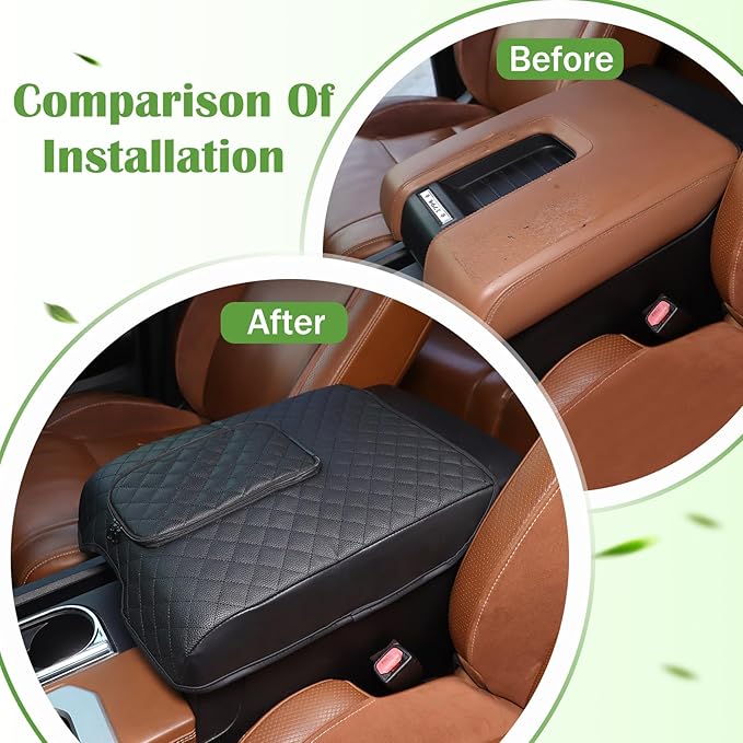LLKUANG Car Center Console Armrest Cover Pad Fit for Toyota Tundra 2007-2021 Waterproof Leather Seat Armrest Box Cushion Pad Protector (Black-with Zipper)