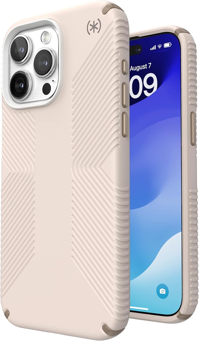 Speck iPhone 15 Pro Max Case - Drop Protection, Grip - Scratch Resistant, Soft Touch, 6.7 Inch Phone Case - Presidio2 Grip Bleached Bone/Heirloom Gold/Hazel Brown
