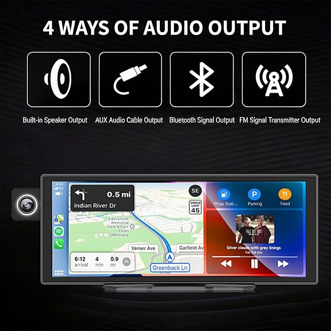 11 inch Wireless Apple CarPlay & Android Auto Screen for Car with 4K Dash Cam,Ultra-Light Touchscreen, IP68 1080P Backup Camera, GPS Navigation, Voice Control, Mirror Link(64GB U3 Card)