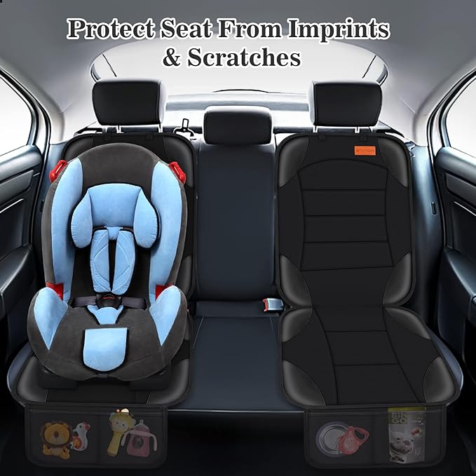 Siivton Car Seat Protector for Child Seat Cushion for Leather and Fabric Seats, 2 Mesh Pockets, Non-Slip Backing, Carseat Protectors for Vehicles, Baby, Pets (2 Pack)