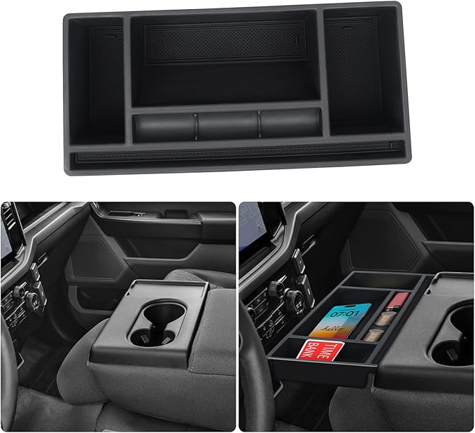 Hellet Upgrade Front Center Seat Headrest Organizer for Ford 2011-2026 F150 F250 F350 F450 F550 F650 Accessories Coin Container Storage Box with Non–Slip Silicone Mat (Jump Seat Only)