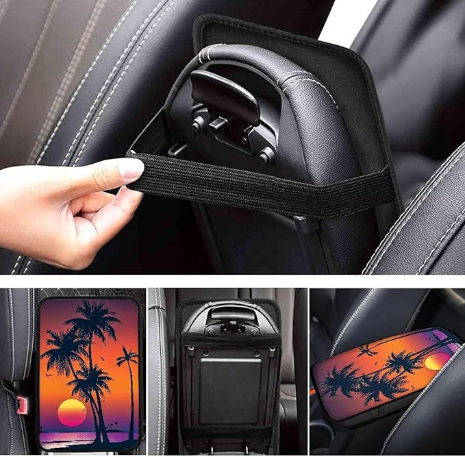 Sun Palm Console Center Armrest Lid Cover Protector Car Armrest Storage Box Mat Interior Accessories for Most Vehicle, SUV