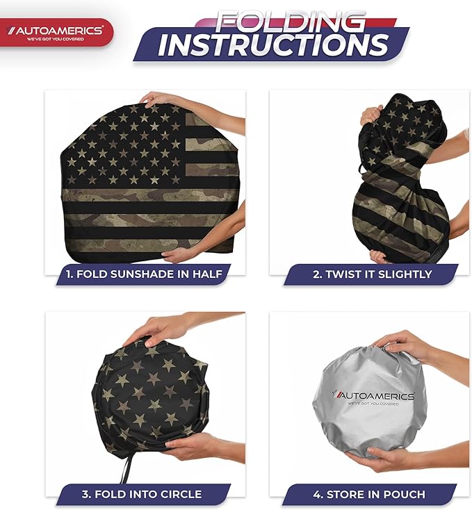 Autoamerics 1-Piece Windshield Sun Shade Dark Camo American Flag USA Design - Foldable Car Front Window Sunshade for Most Sedans SUV Truck - Blocks Max UV Rays and Keeps Your Vehicle Cool - Medium