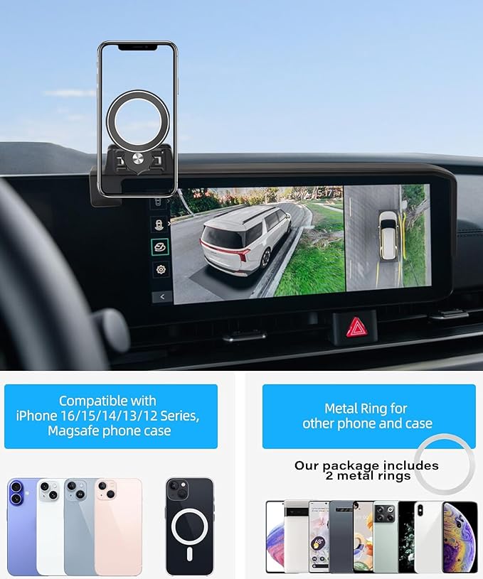 Car Phone Holder for 2025 2026 KIA Carnival/Carnival EV Accessories Apply to 12.3 Inch Touch Screen Fixed Clip Magnetic Cell Phone Mount Hands-Free 360 Degree Rotation