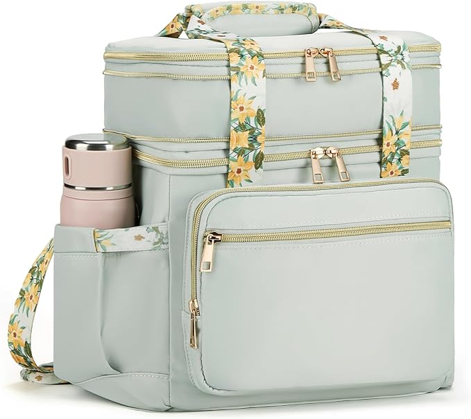 HSHRISH Lunch Box for Women, Double Deck Expandable Insulated Large Lunch Bag Women Leakproof Lightweight Lunch Cooler Bag Durable Lunchbox for Work Outdoor Travel, Green